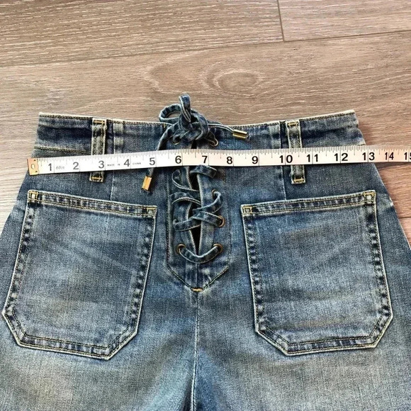 Nili Lotan Romance Lace Up Denim Jean Shorts Faded Wash Size 25 - Picture 9 of 12